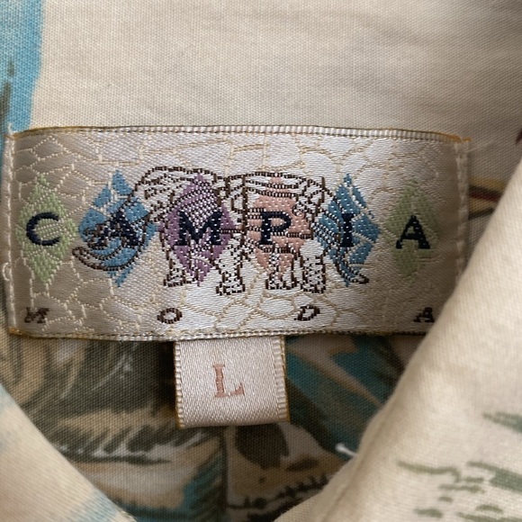 Hawaiian Button Down vintage Shirt Mens L ships sailboats Cotton Vacation Beach - Picture 4 of 8